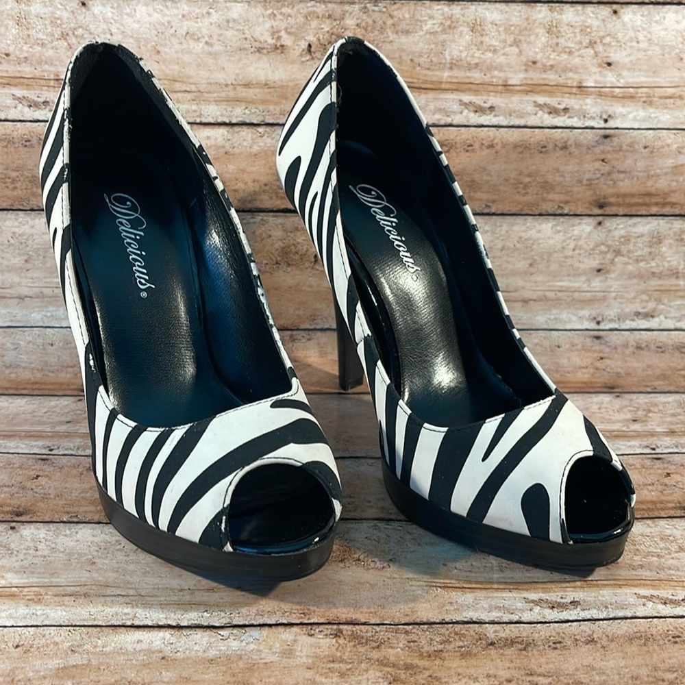 Delicious Brand Black/White Zebra Stilettos